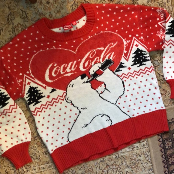 COCA COLA Size XS Snow Polarbear Sweater Cozy ChristmasTree Coke Drinking $69NEW - Picture 9 of 16